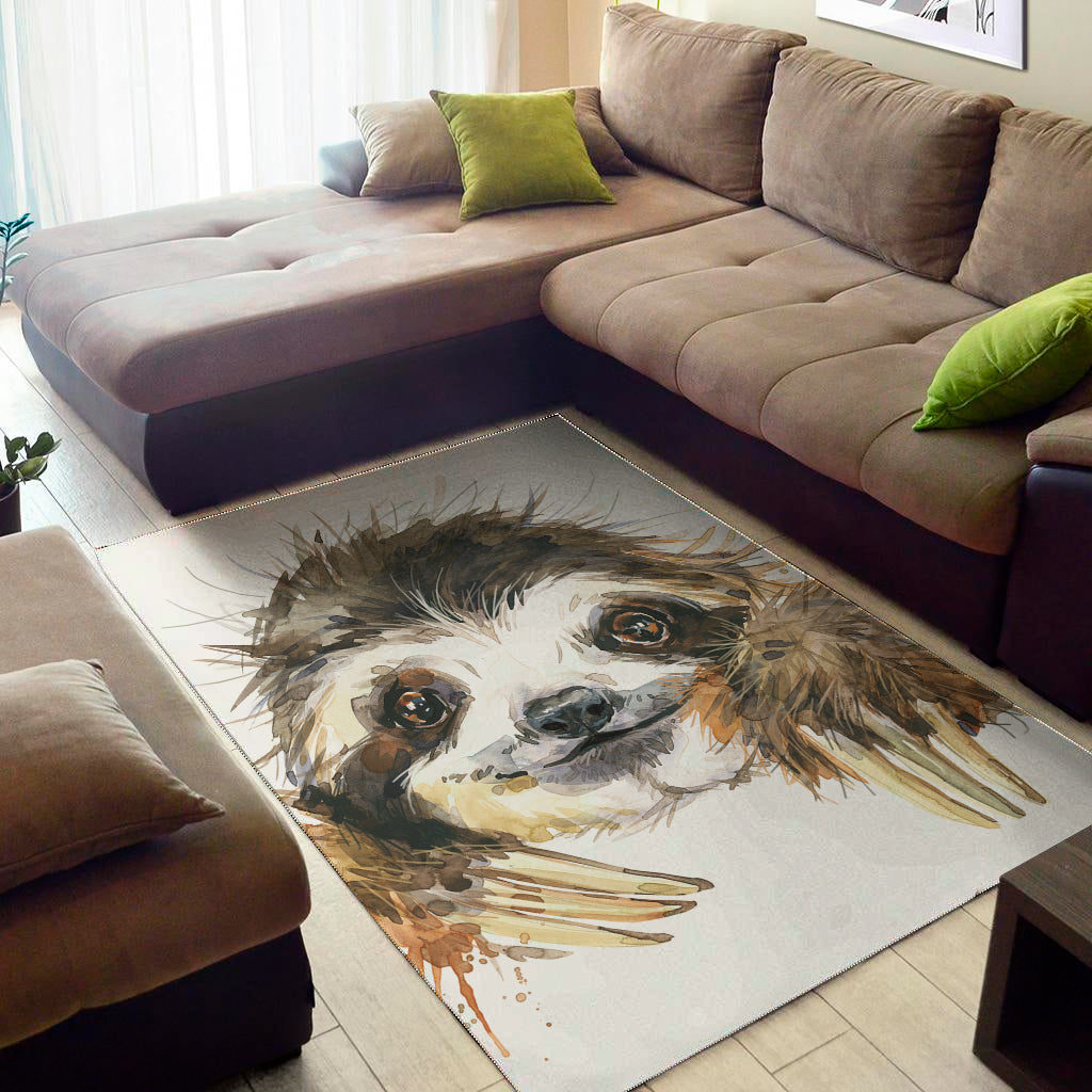 Watercolor Sloth Print Area Rug
