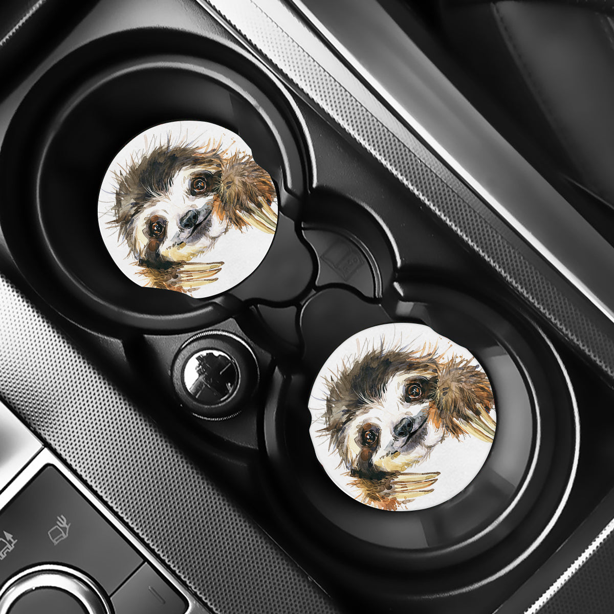 Watercolor Sloth Print Car Coasters