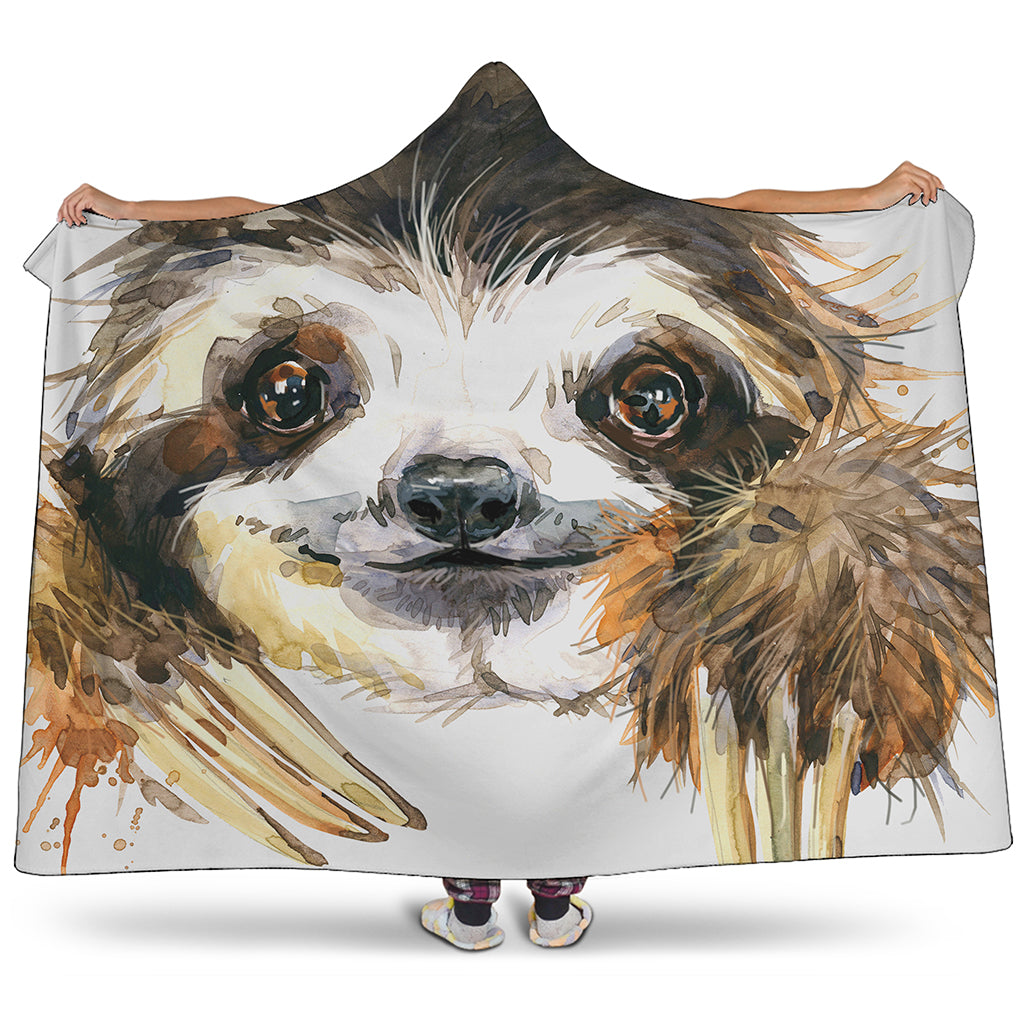 Watercolor Sloth Print Hooded Blanket