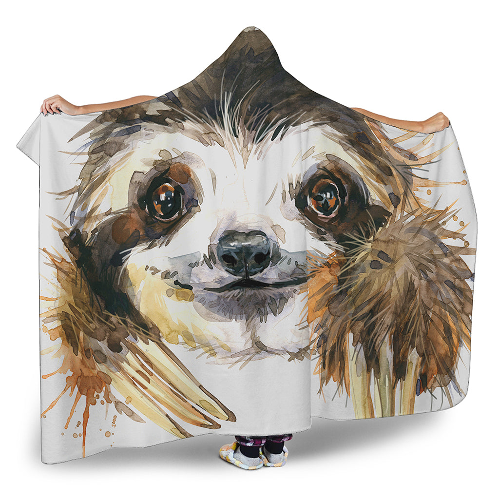 Watercolor Sloth Print Hooded Blanket