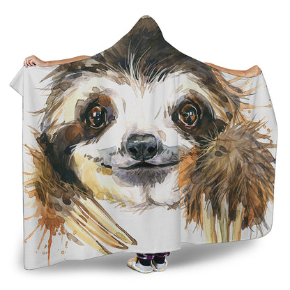 Watercolor Sloth Print Hooded Blanket