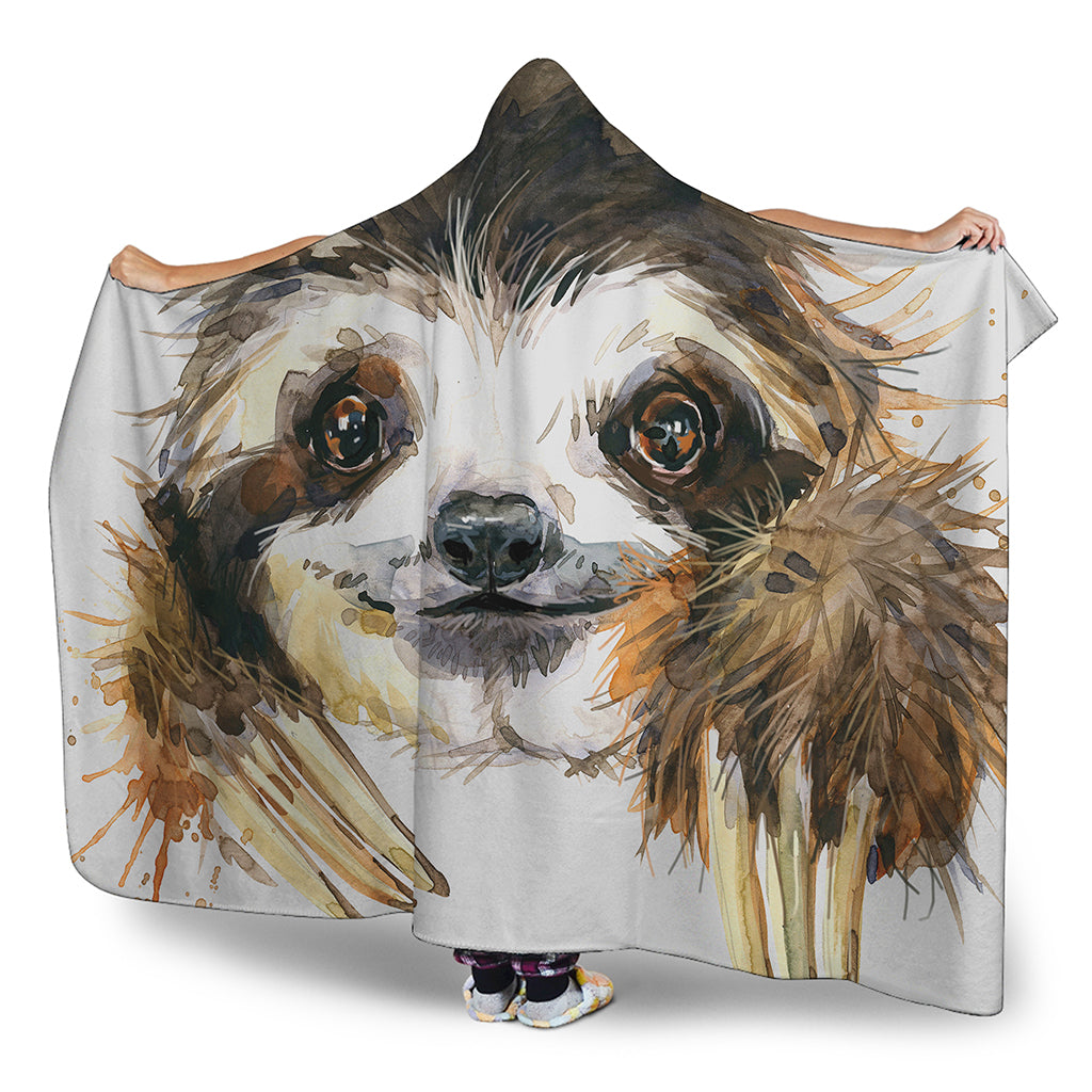 Watercolor Sloth Print Hooded Blanket
