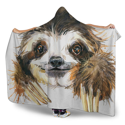 Watercolor Sloth Print Hooded Blanket