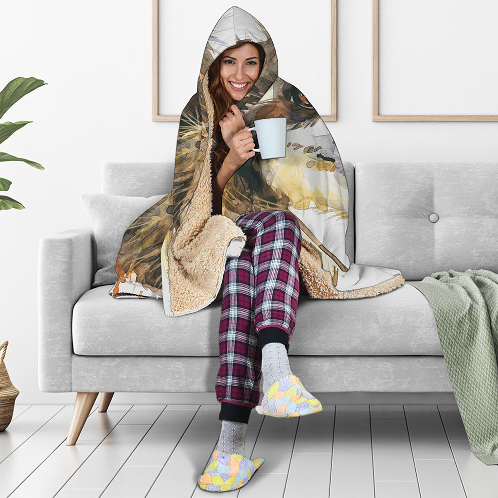 Watercolor Sloth Print Hooded Blanket