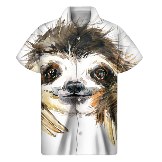 Watercolor Sloth Print Men's Short Sleeve Shirt