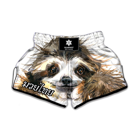 Watercolor Sloth Print Muay Thai Boxing Shorts