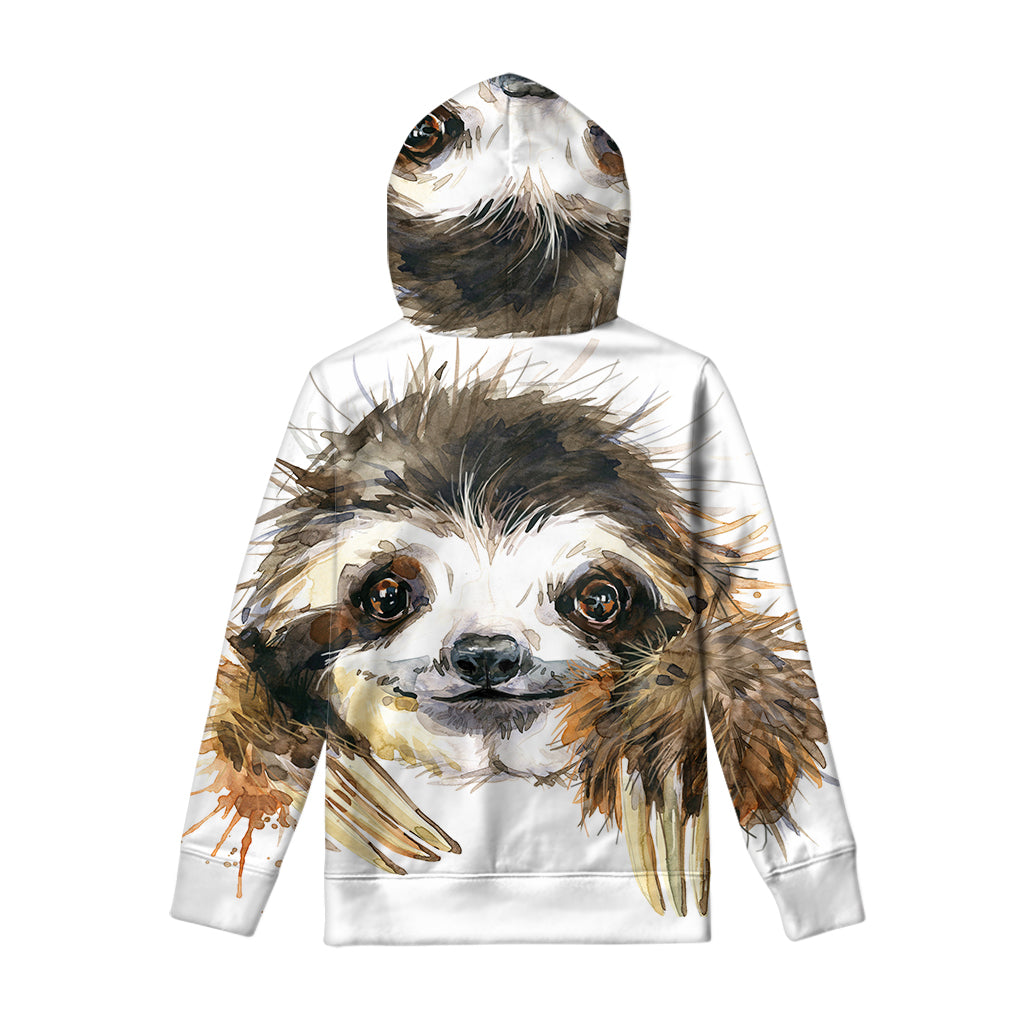 Watercolor Sloth Print Pullover Hoodie