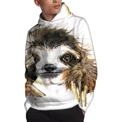 Watercolor Sloth Print Pullover Hoodie