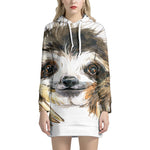 Watercolor Sloth Print Pullover Hoodie Dress