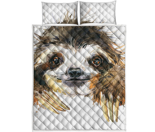 Watercolor Sloth Print Quilt Bed Set