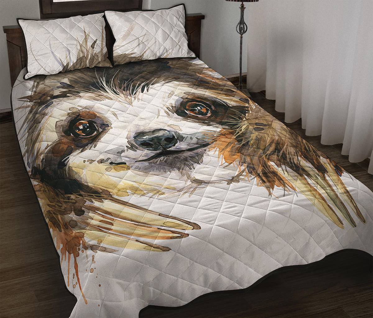 Watercolor Sloth Print Quilt Bed Set