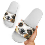 Watercolor Sloth Print White Slide Sandals