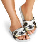 Watercolor Sloth Print White Slide Sandals