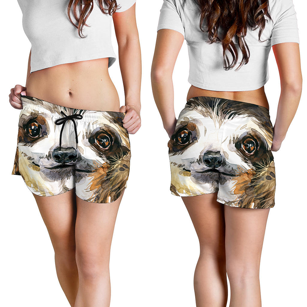 Watercolor Sloth Print Women's Shorts
