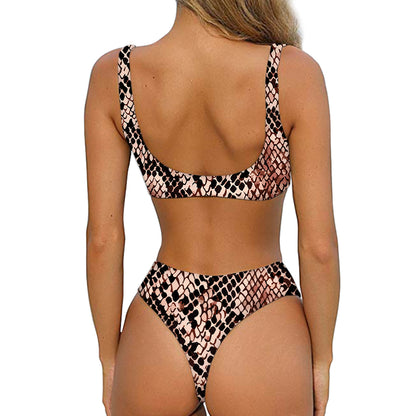 Watercolor Snakeskin Print Front Bow Tie Bikini
