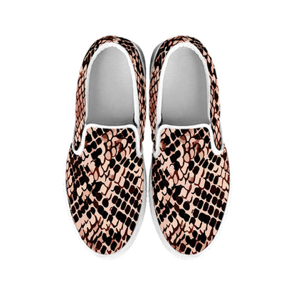 Watercolor Snakeskin Print White Slip On Shoes