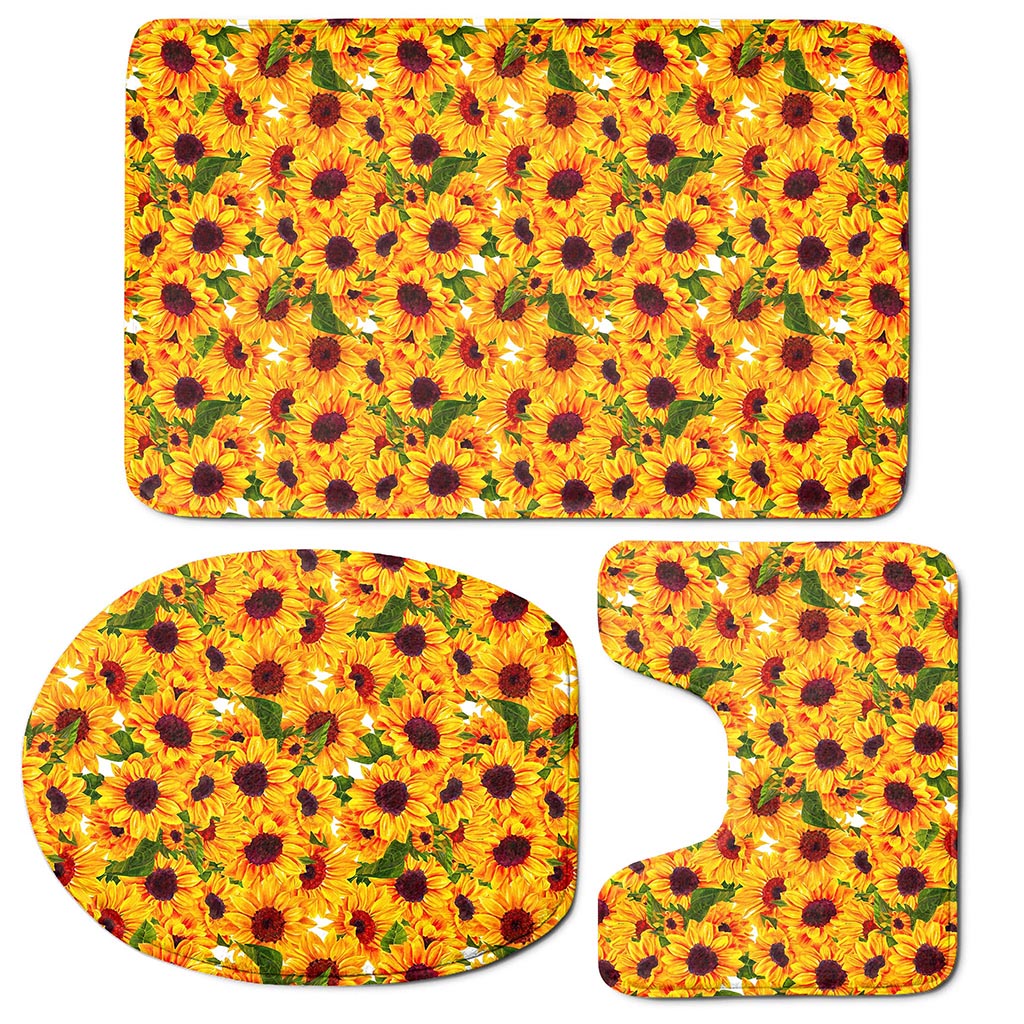 Watercolor Sunflower Pattern Print 3 Piece Bath Mat Set