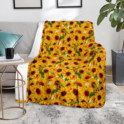 Watercolor Sunflower Pattern Print Blanket