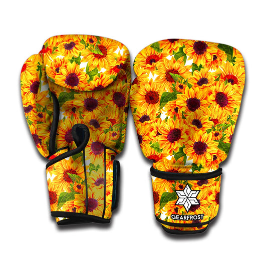 Watercolor Sunflower Pattern Print Boxing Gloves