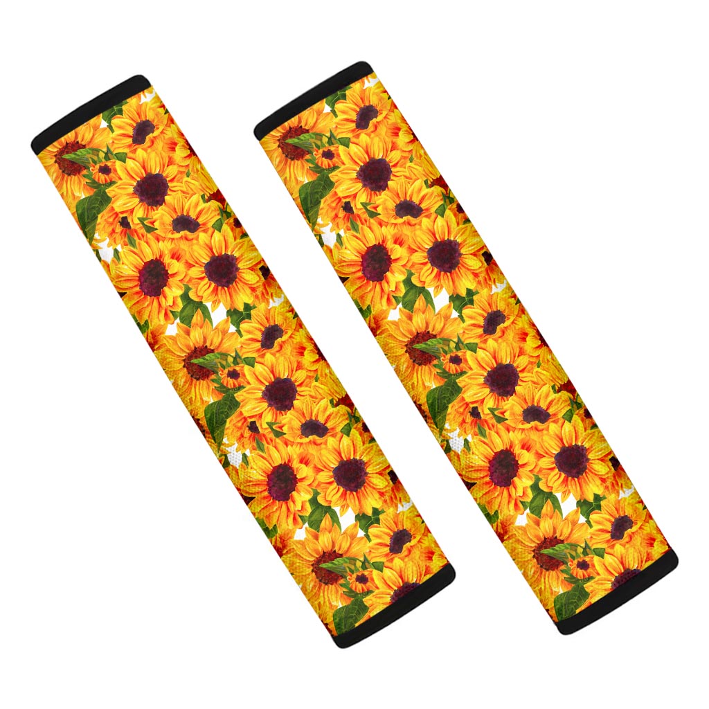 Watercolor Sunflower Pattern Print Car Seat Belt Covers