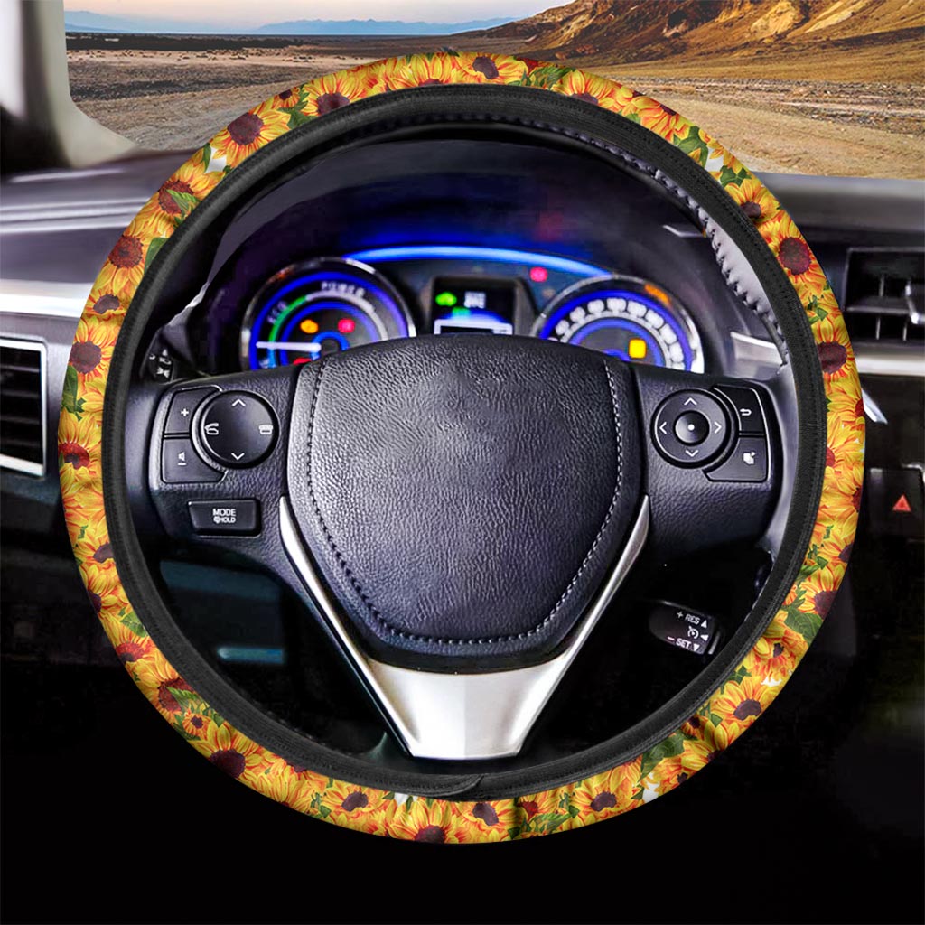 Watercolor Sunflower Pattern Print Car Steering Wheel Cover