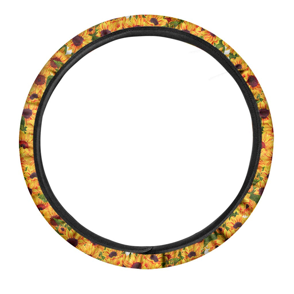 Watercolor Sunflower Pattern Print Car Steering Wheel Cover
