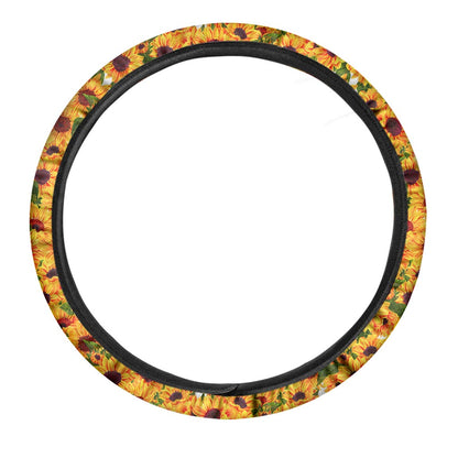 Watercolor Sunflower Pattern Print Car Steering Wheel Cover