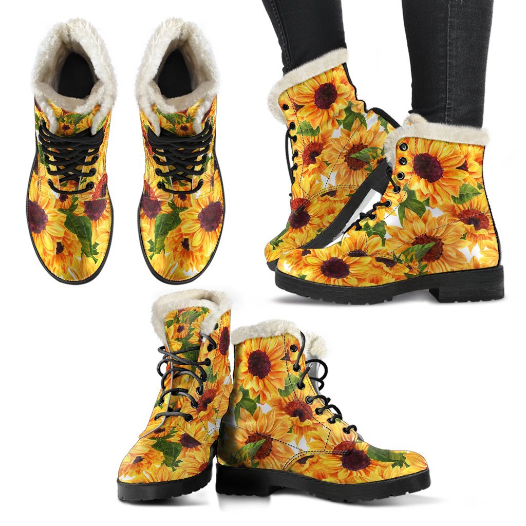Watercolor Sunflower Pattern Print Comfy Boots GearFrost