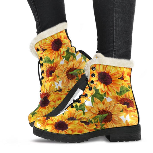 Watercolor Sunflower Pattern Print Comfy Boots GearFrost