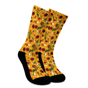 Watercolor Sunflower Pattern Print Crew Socks