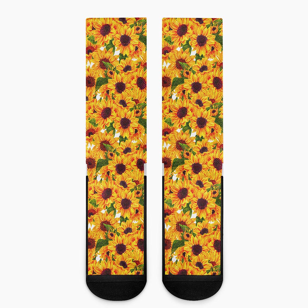 Watercolor Sunflower Pattern Print Crew Socks