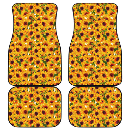Watercolor Sunflower Pattern Print Front and Back Car Floor Mats