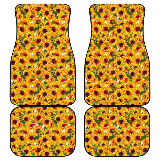 Watercolor Sunflower Pattern Print Front and Back Car Floor Mats
