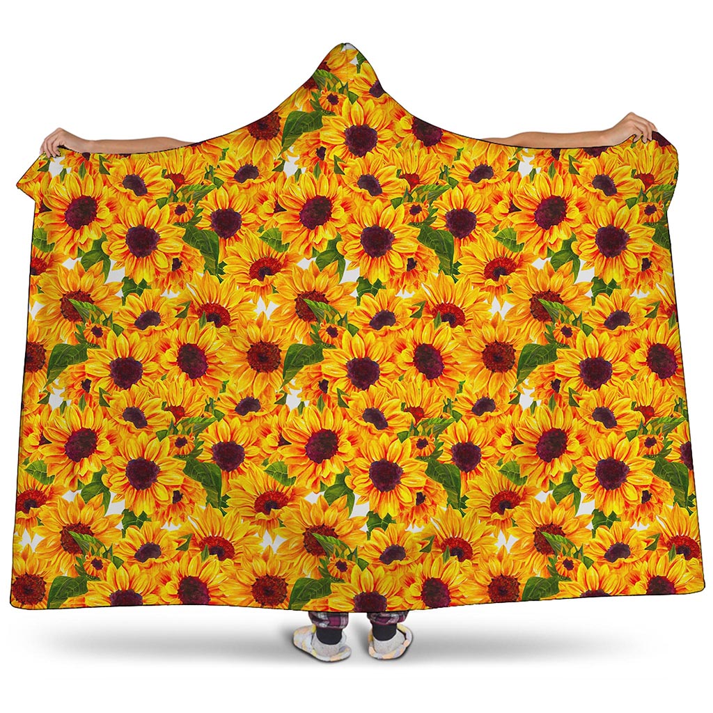 Watercolor Sunflower Pattern Print Hooded Blanket