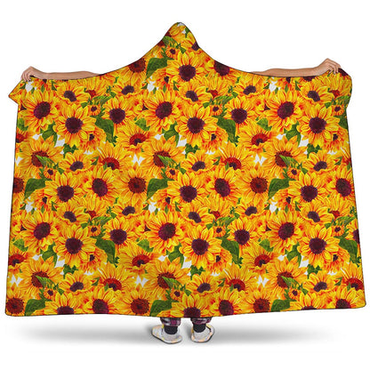 Watercolor Sunflower Pattern Print Hooded Blanket