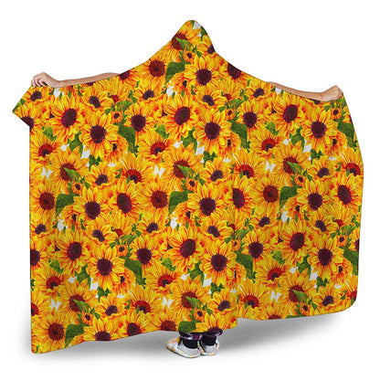 Watercolor Sunflower Pattern Print Hooded Blanket