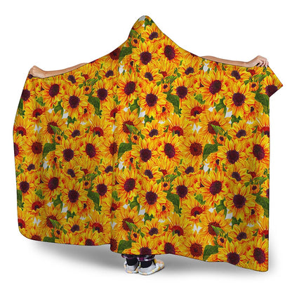 Watercolor Sunflower Pattern Print Hooded Blanket