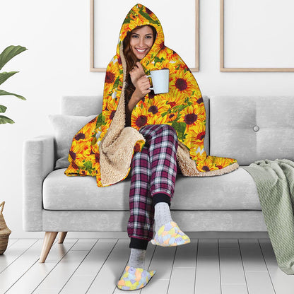 Watercolor Sunflower Pattern Print Hooded Blanket