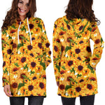 Watercolor Sunflower Pattern Print Hoodie Dress GearFrost