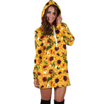 Watercolor Sunflower Pattern Print Hoodie Dress GearFrost