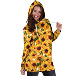 Watercolor Sunflower Pattern Print Hoodie Dress GearFrost