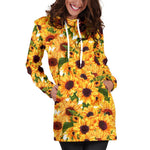 Watercolor Sunflower Pattern Print Hoodie Dress GearFrost