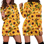 Watercolor Sunflower Pattern Print Hoodie Dress GearFrost
