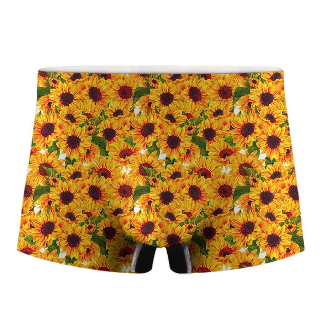 Watercolor Sunflower Pattern Print Men's Boxer Briefs