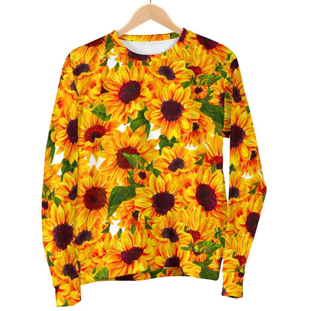 Watercolor Sunflower Pattern Print Men's Crewneck Sweatshirt GearFrost