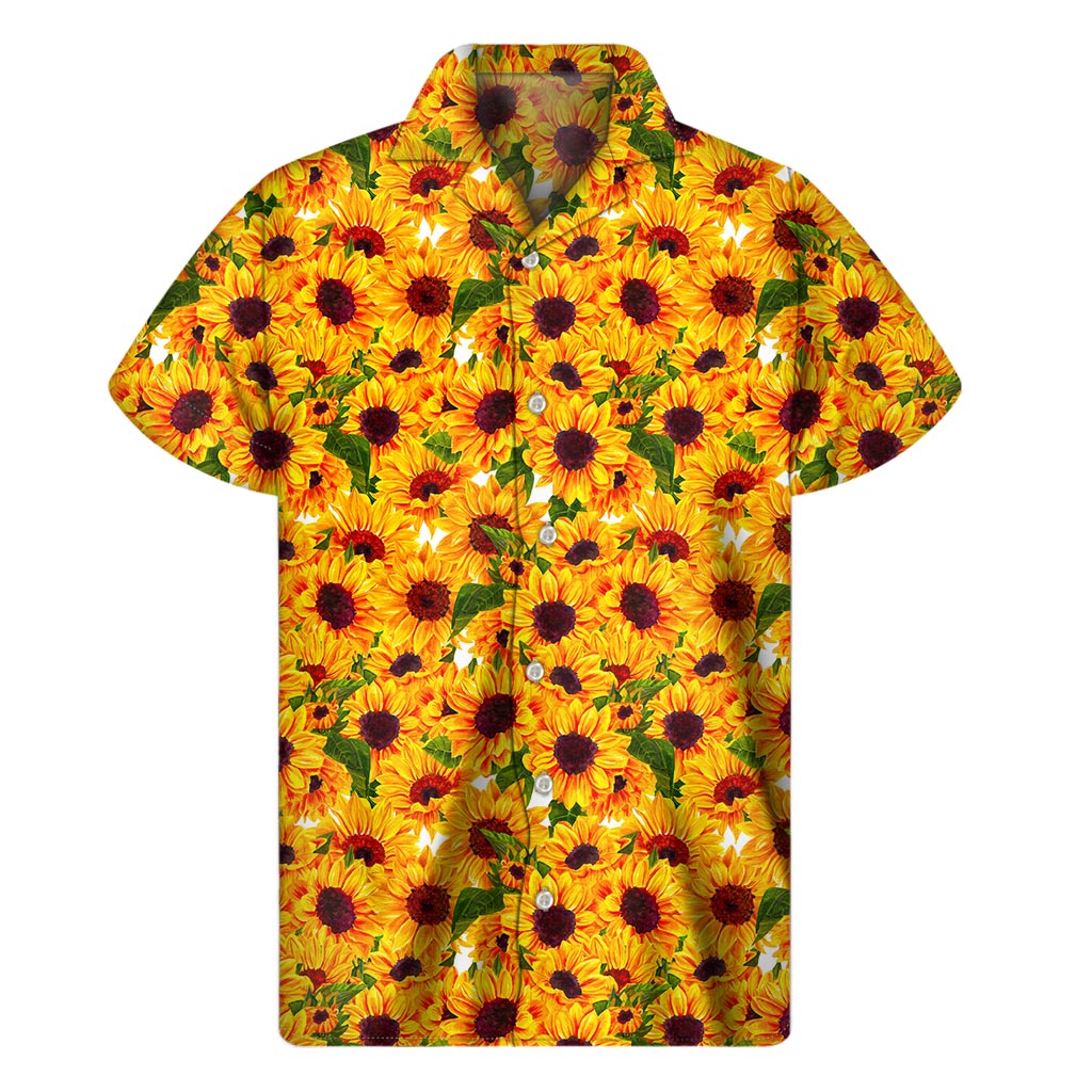 Watercolor Sunflower Pattern Print Men's Short Sleeve Shirt