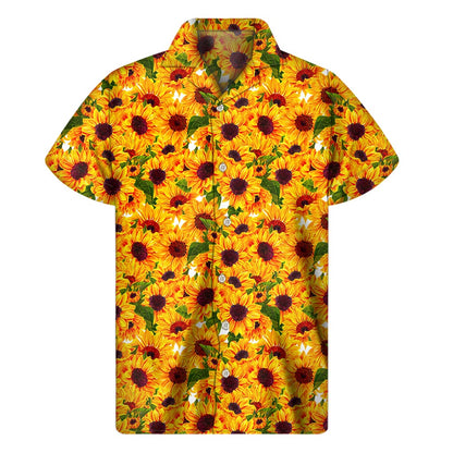 Watercolor Sunflower Pattern Print Men's Short Sleeve Shirt