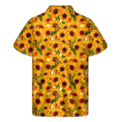 Watercolor Sunflower Pattern Print Men's Short Sleeve Shirt