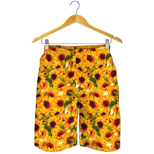 Watercolor Sunflower Pattern Print Men's Shorts
