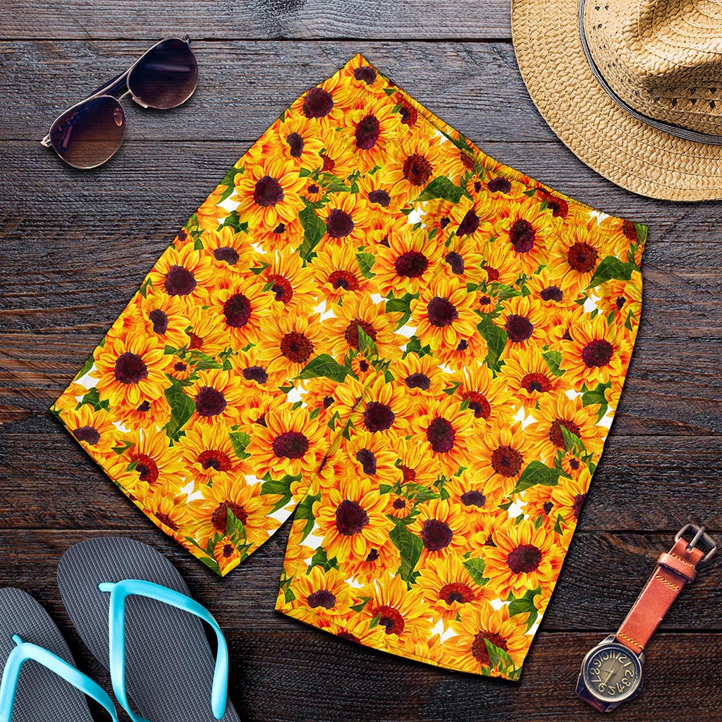 Watercolor Sunflower Pattern Print Men's Shorts